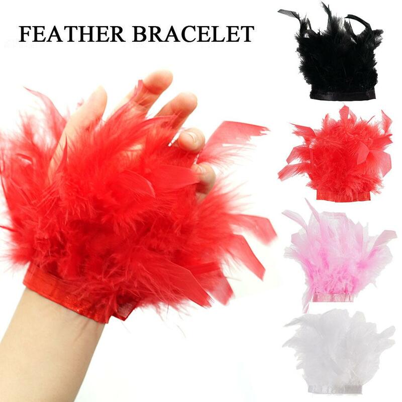 Women Natural Fur Feather Cuffs Sexy Snap On Bracelet Arm Cuff Shirts Sleeves For Women Real Ostrich Feather Anklet Wrist Cuff