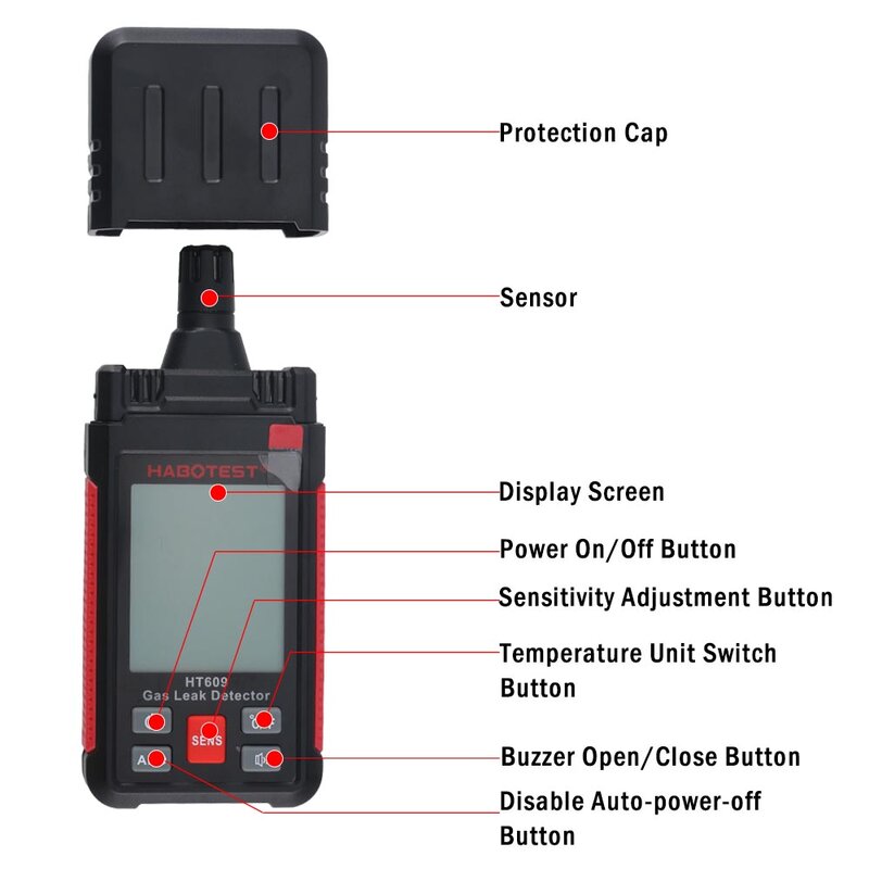 HABOTEST-Détecteur de fuite de gaz portable HT609Pro, mesure de la température et de l'humidité, chiffres précis, haute sensibilité, réponse rapide