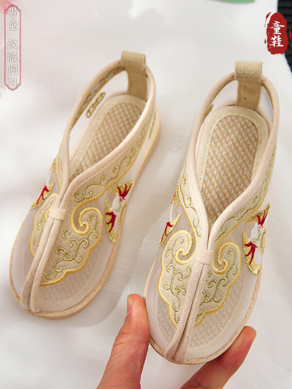 Детская обувь для китайского костюма Хань, летняя сетчатая дышащая обувь в китайском стиле с вышивкой, античная обувь для выступлений
