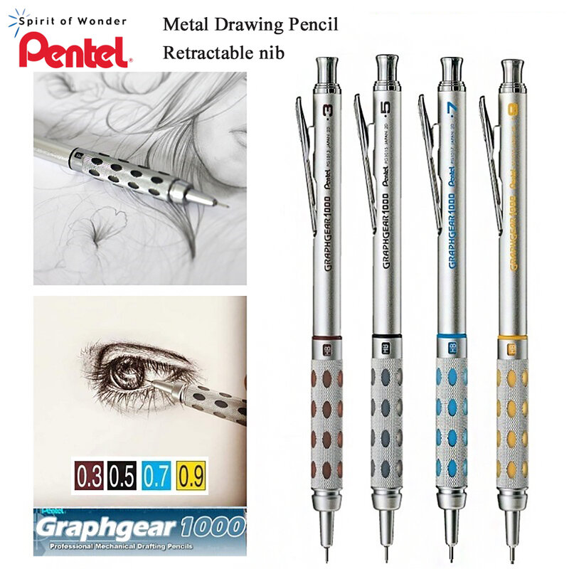 일본 Pentel Graphgear PG1000, 0.3 ~ 0.9mm, 드로잉 기계식 금속 막대 연필 Pg 1013, 1015, 1017/1019 학생 사무실 디자인 아티스트