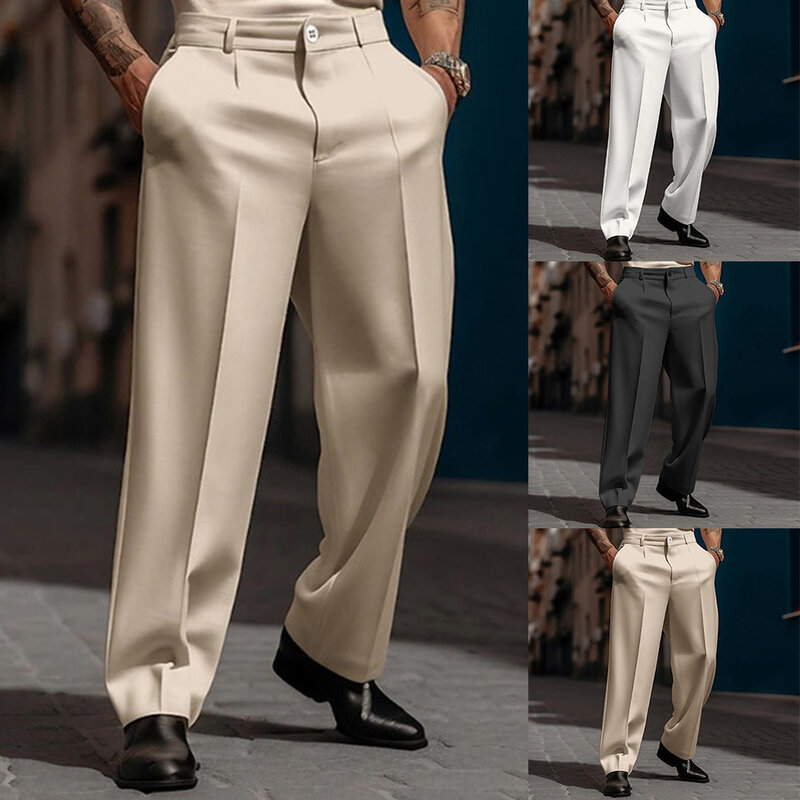 Pantalones de pierna ancha para hombre, Pantalón recto Vintage, con bolsillo para ir a la Oficina, respetuoso con la piel, duradero y elegante