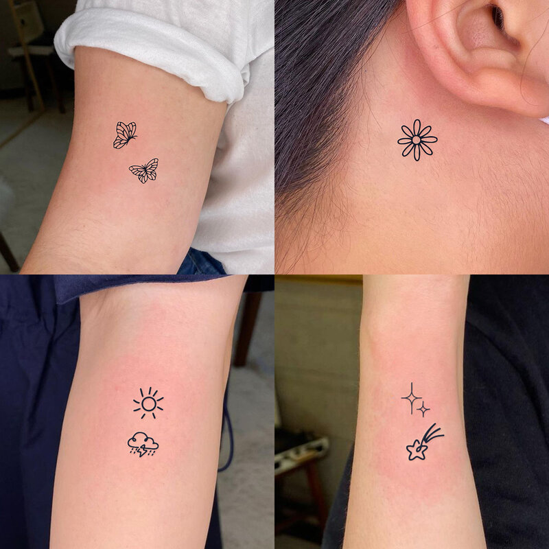 6 buah stiker tato pergelangan tangan jari Vintage baru untuk wanita pola geometris stiker tato Semi permanen pesta modis