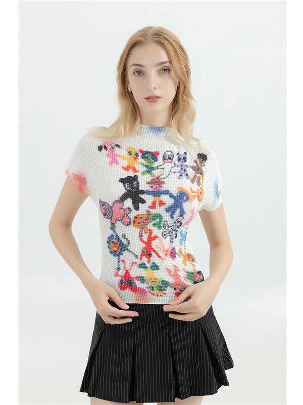 Camiseta feminina com estampa gráfica manga curta, Harajuku, camiseta na moda coreana, roupa superior, streetwear vintage, gola em O, verão, Y2k