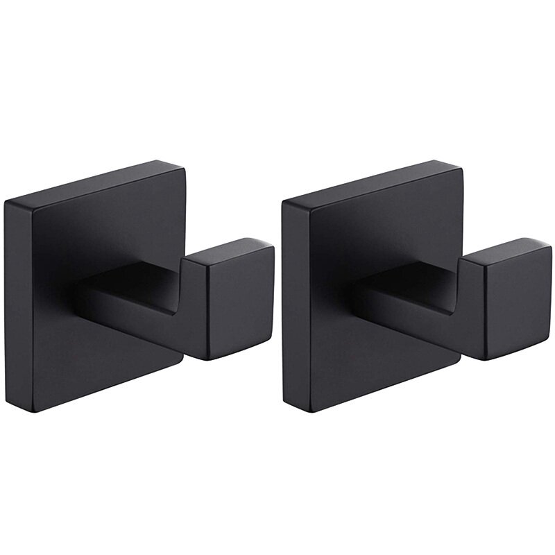 2 Pack Matte Black Towel Hook Stainless Steel Bathroom Rust Proof Clothes Towel Coat Hook Wall Mounted Square Toilet Kitchen Hea