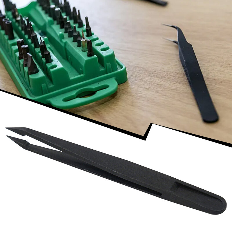 Repair Tool Tweezers Safe 120mm High Grade Maintenance Precision Hand Tools Carbon Fiber Curved Tool Anti-Static Black Tweezers