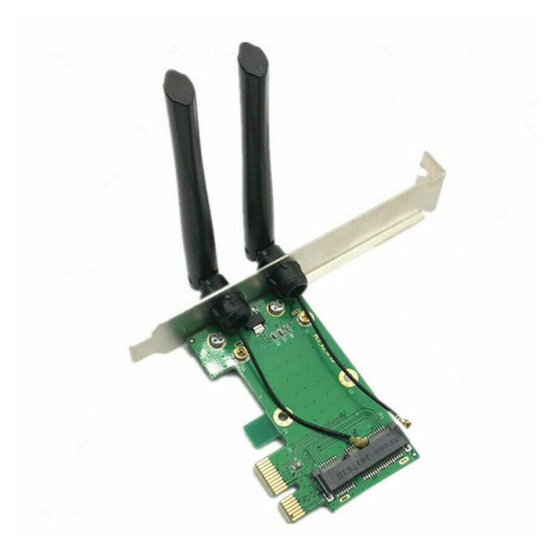 Cartão sem fio Mini PCI-E WiFi, Adaptador Express para PCI-E com 2 Antenas, Externo para PC