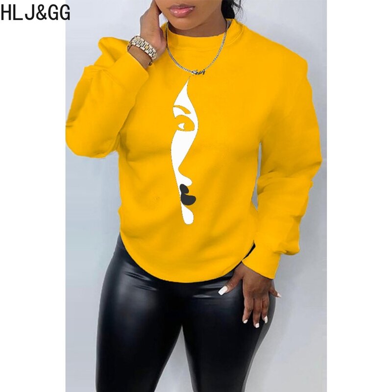 HLJ&GG Fashion Street Style Women Round Neck Long Sleeve Loose Pullover Female Printing Matching Tops Autumn Lady Sporty Clothes