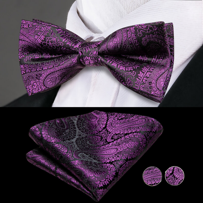 Hi-Tie Luxury Designer Purple Paisley Cummerbund Bow tie Set Formal Tuxedo Corset Elastic Belt for Men Wedding Cummerbunds