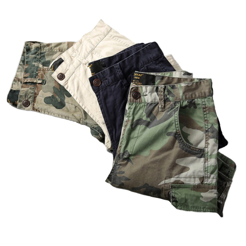 Letnie amerykańskie zmiękczana bawełna Reto z wieloma kieszeniami proste kamuflaż militarne szorty dla mężczyzn spodnie do kolan Amekaji