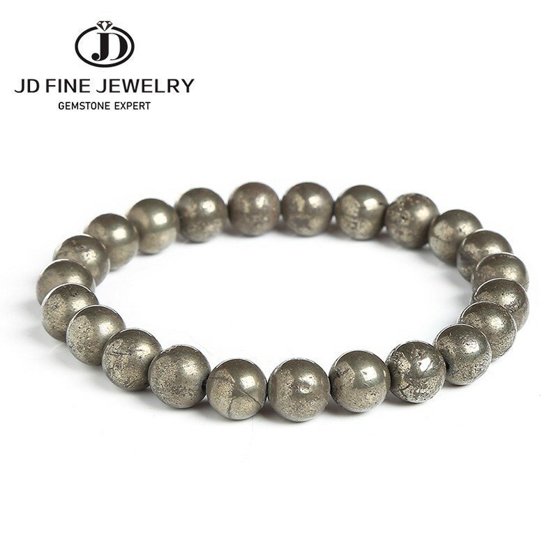 JD Natural Pirite Bead pulseiras mulheres homens charme do vintage pedra redonda energia de cura Strand Bangles equilíbrio yoga pulso jóias