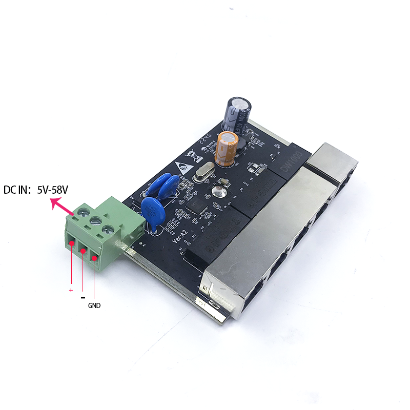 Onbeheerde Mini 5 Poort 10/100M 5V-58V Industriële Module Pcba Board Ethernet Switch Bliksembeveiliging 4kv, Anti-Statische 4kv