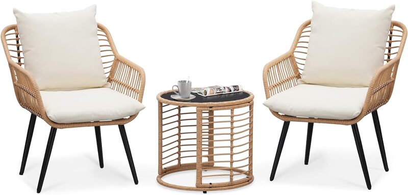 Набор из 3 предметов для бистро-террасы, уличные плетеные стулья, наборы для разговоров для бистро, уличный комплект мебели для дворика в любую погоду