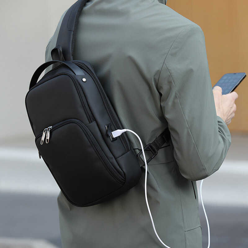 Men's Multifunction Shoulder Bag Waterproof Cross Body Sling Chest Bags USB Travel Crossbody Pack Casual Messenger Pack For Male