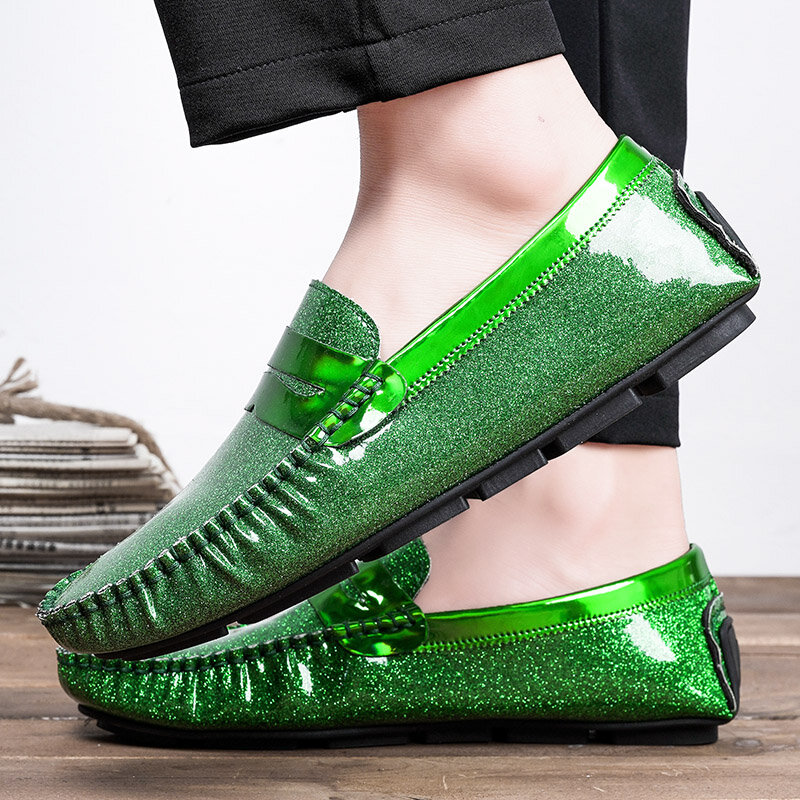 Мужские Яркие Кожаные Мокасины, зеленые лоферы, повседневная обувь, классические туфли, большие размеры, для вождения, без застежки, 2019