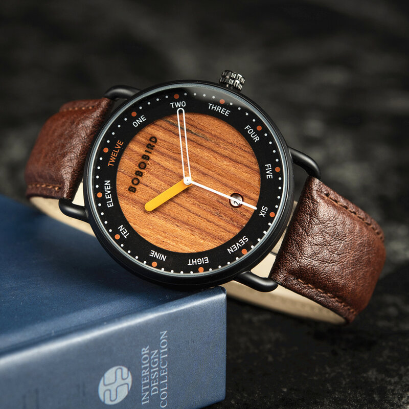 นาฬิกาผู้ชาย Bobo BIRD นาฬิกาควอตซ์ทำจากไม้นาฬิกาข้อมือลำลองสำหรับผู้ชายของขวัญที่ไม่ซ้ำกันจัดส่ง