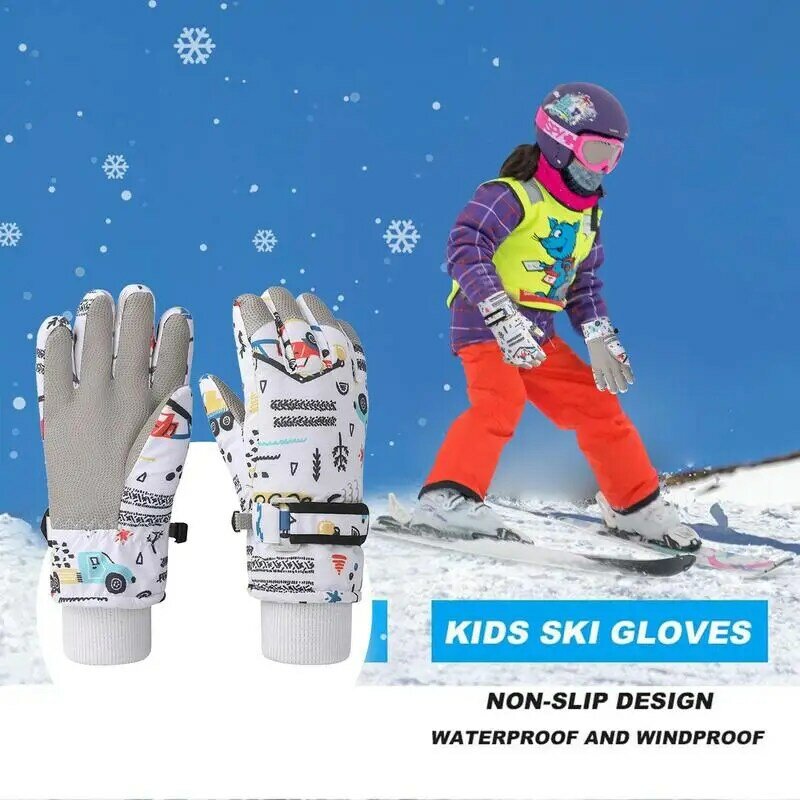 Sarung tangan salju anak-anak sarung tangan empuk olahraga musim dingin sarung tangan tahan angin perlengkapan musim dingin hangat dengan lapisan bulu untuk ski Snowboarding untuk Bo