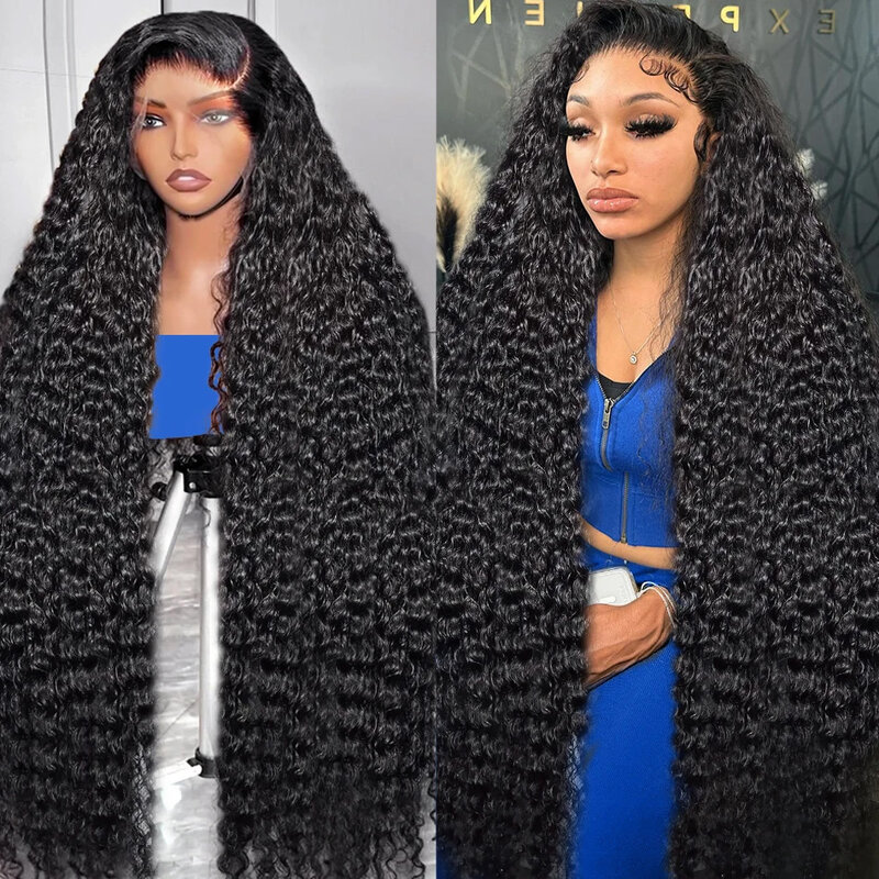 Perruque Lace Front Wig Deep Wave Remy Brésilienne Naturelle, Cheveux Bouclés, 13x6, 13x4, 26 Pouces, pour Femme