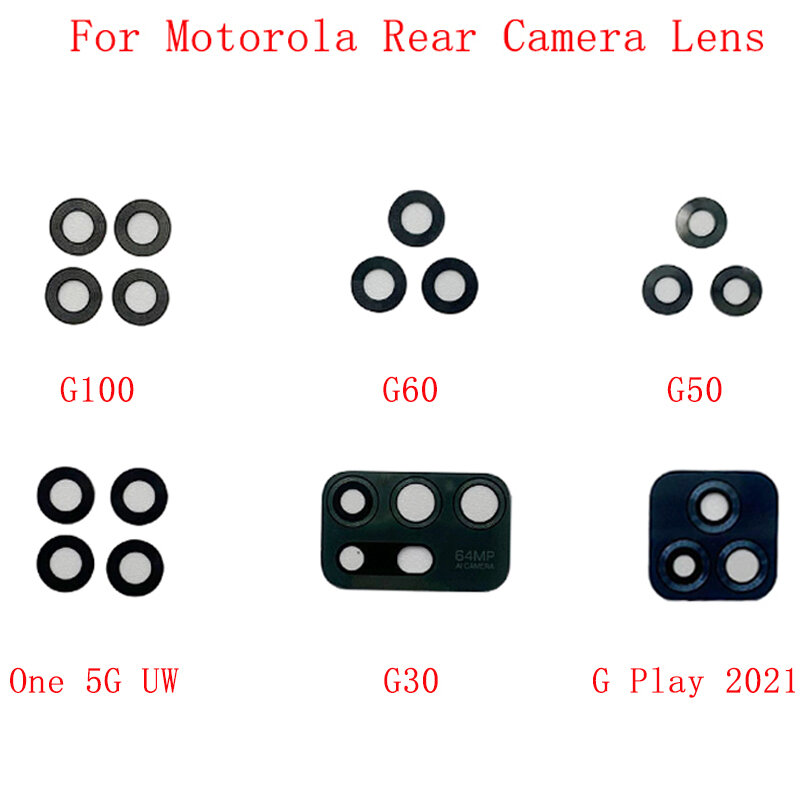 Vidro traseiro da lente da câmera para motorola moto g100, g60, g50, g30, um 5g, uw, g play, peças de reparo, 2 set, 2021