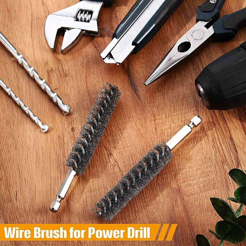 25X Stainless Steel Bore Brush Wire Brush For Power Drill Cleaning Wire Brush Stainless Steel With Hex Shank Handle