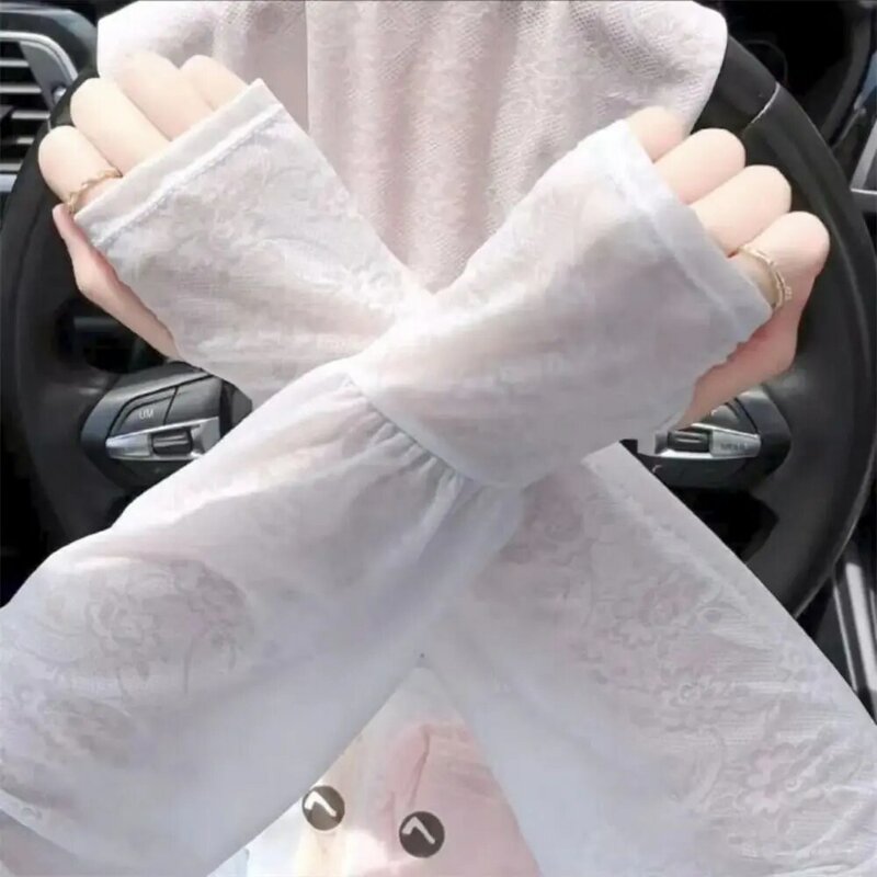 Thin Sunscreen Arm Sleeves Breathable Anti UV Lace Sun Protection Arm Covers Fingerless Gloves Outdoor