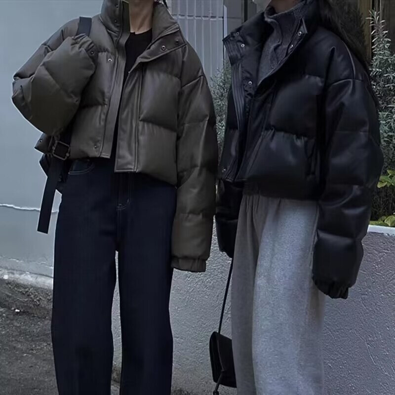 Mode kurze pu Leder Baumwoll jacke weiblich neue Frauen Winter Lederjacke lose koreanische lässige warme Baumwoll mantel Parka