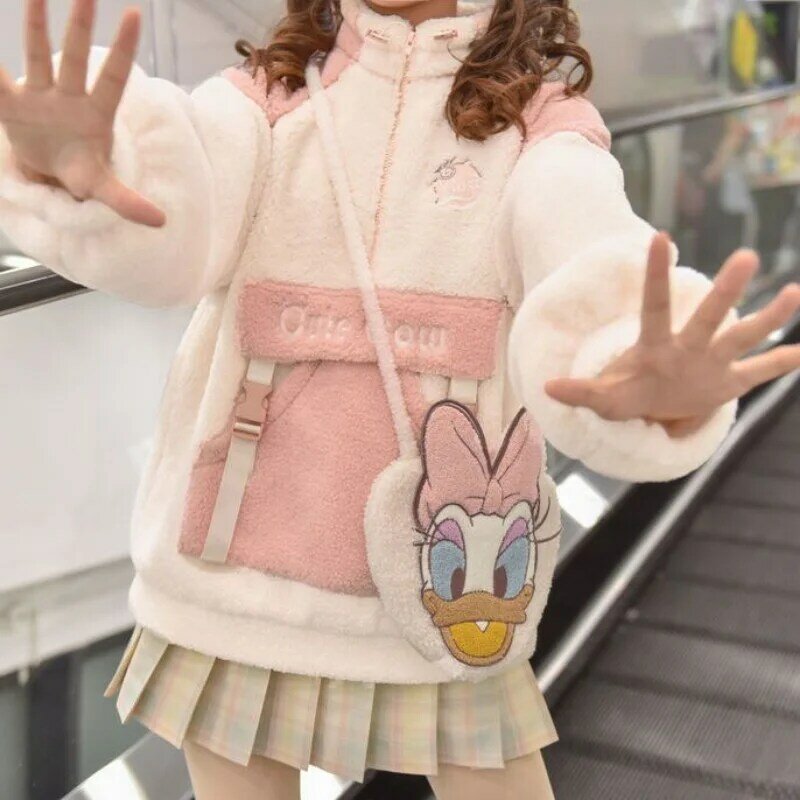 Japonês imitação de cordeiro cashmere hoodie meninas casual doce kawaii camisola com capuz com velo espessamento 2022 roupas de inverno das mulheres