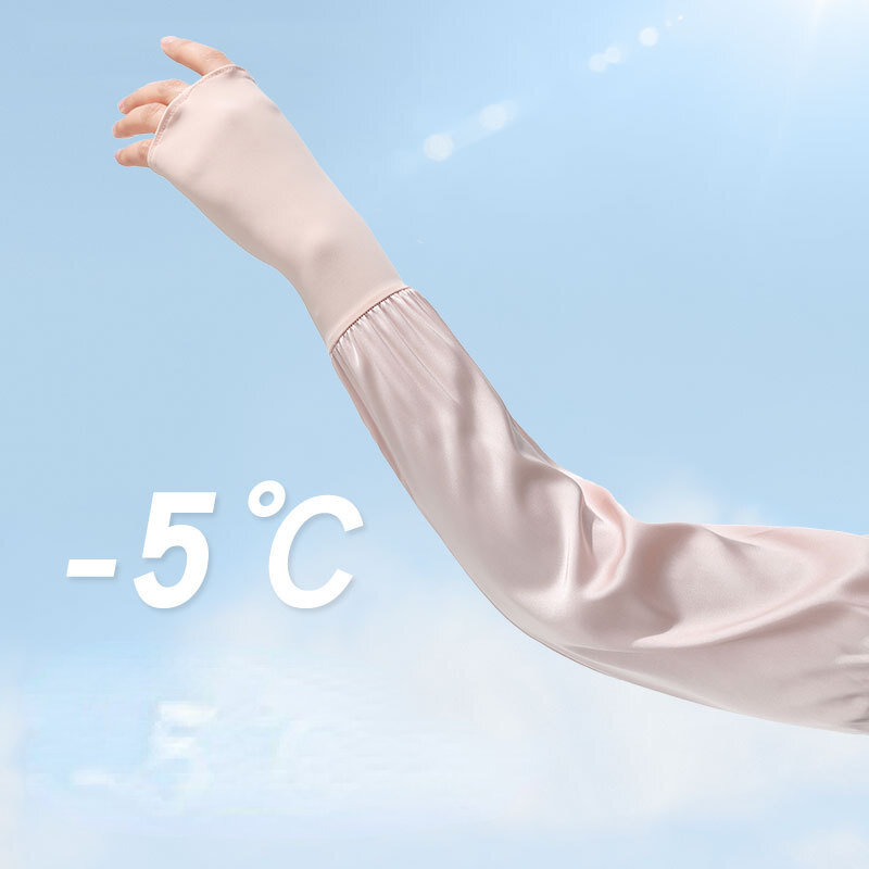 Luvas longas de seda gelo feminino, mangas soltas, proteção UV, esportes ao ar livre, braço de bicicleta, dirigir, protetor solar, verão