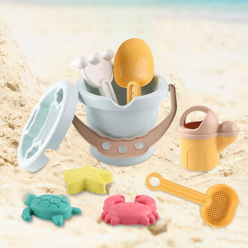 Beach Toy Set para festa pré-escolar, fundição em areia, edifício castelo, atividades areia, balde de praia, quintal ao ar livre, verão, 9pcs