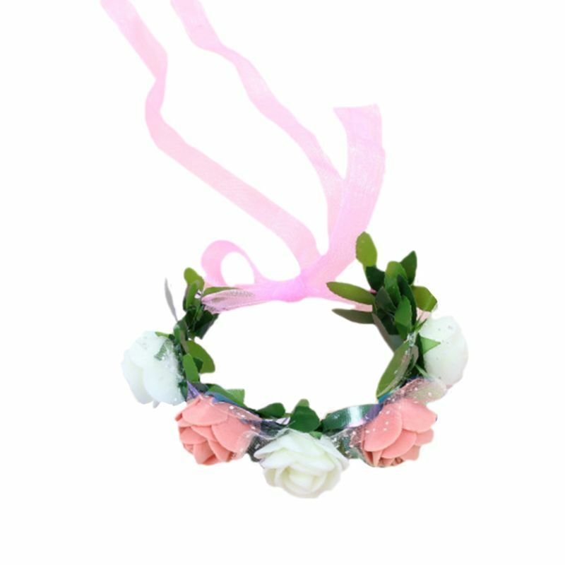 Women Girls Wrist Corsage Wristband Contrast Candy Color 5 Foam Flower Bridal Bridesmaid Wedding Wave Point Mesh Ribbon