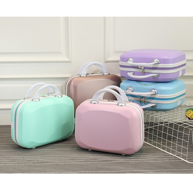 Pink/Blue/Purple/khaki 14 Inch Cosmetic Bag Small Women Travel Suitcase Luggage Compressive Material Size:30-15.5-23cm