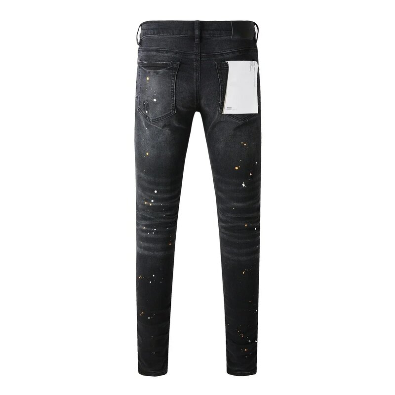 Jeans de marca American High Street, Jeans negros con agujeros de pintura, nueva tendencia de moda, alta calidad, 9045, 2024
