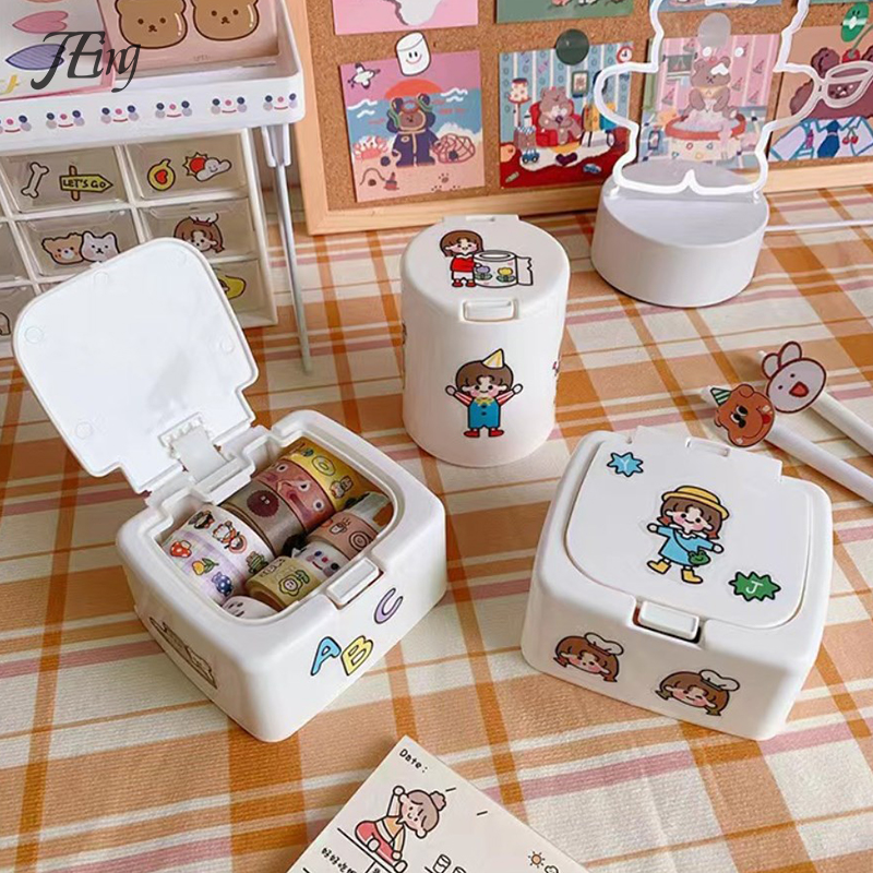 Kawaii Cartoon INS Style scatola Organizer da scrivania multifunzionale cosmetici accessori per il trucco scatola portaoggetti cancelleria per ufficio
