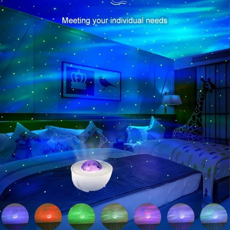 Proyector estrellado de galaxia, luz nocturna con altavoz de música de ola oceánica, proyector de luz de cielo para decoración de dormitorio, regalo de cumpleaños, fiesta