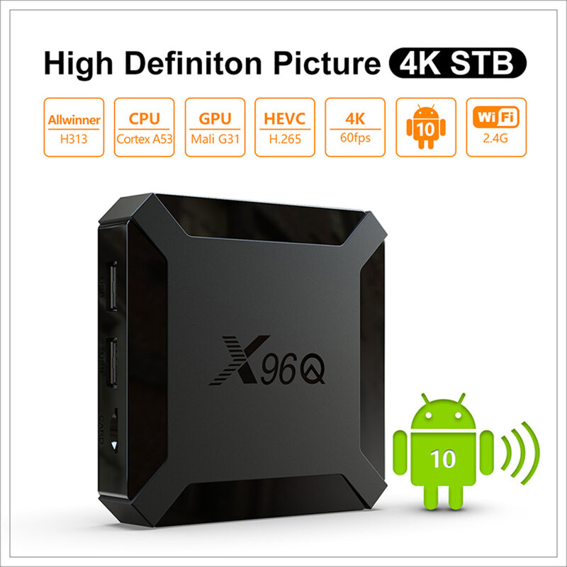 Android 10 X96Q TV Box 2GB 16GB Allwinner H313 Quad Core 4K สมาร์ททีวีกล่อง Wifi X96 1GB 8GBSet กล่องด้านบน
