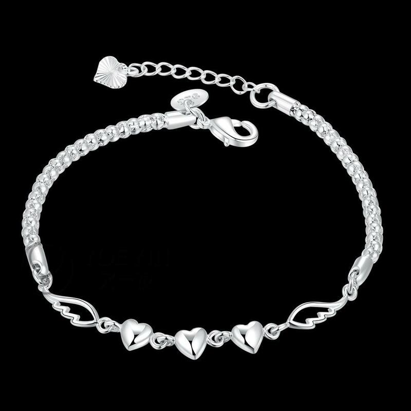 925 prata esterlina coração redondo grânulo corrente pulseiras & bangles nova moda pulseira para mulher esterlina-prata-jóias