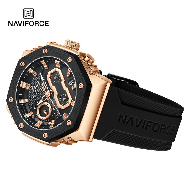 NAVIFORCE-reloj deportivo de silicona para hombre, cronógrafo de pulsera de cuarzo, luminoso, resistente al agua