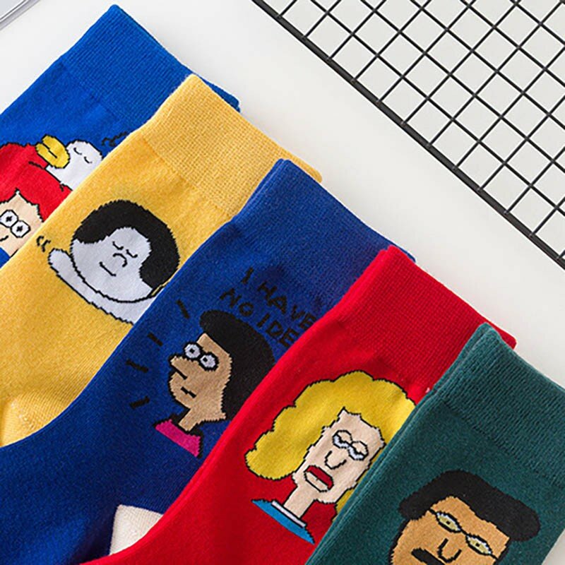 Women's Socks Cartoon Head Print Personalized Color Matching Trend Wear Durable Street Art Sports In Tube Cotton Socks K106
