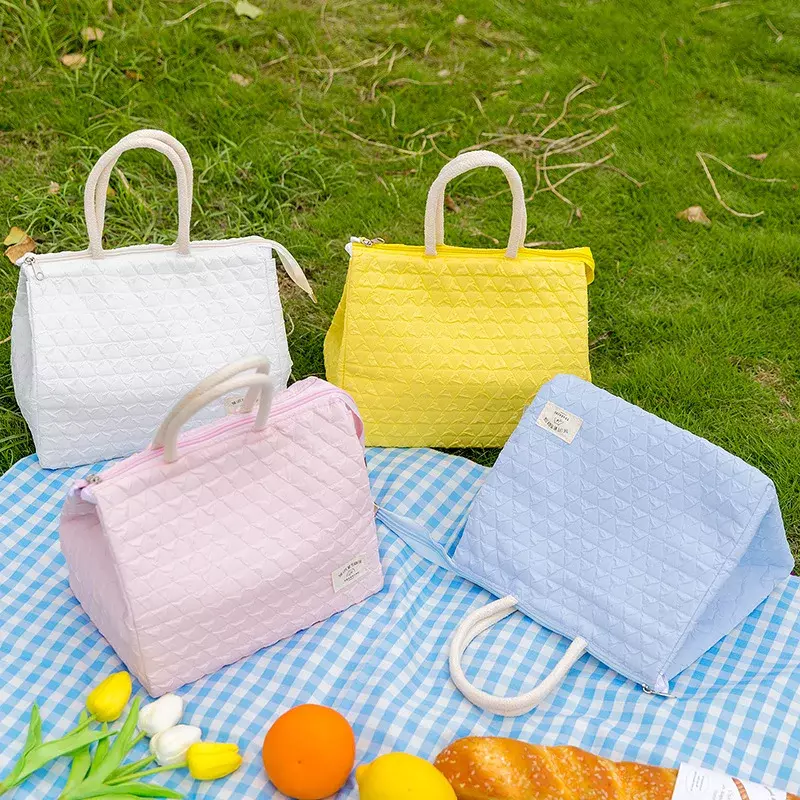 Baby Lunch Bag Children Bento Handbag Outdoor Picnic Large Capacity Insulation Cold Bag Mesh Red Diamond Zipper Lunch Box Bag