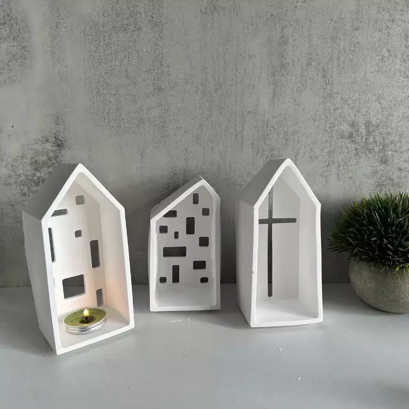 Church House Candle Holder Ornaments Silicone Mould DIY Cement Gypsum Clay Pouring Epoxy Resin Mould Home Decoration Ornaments