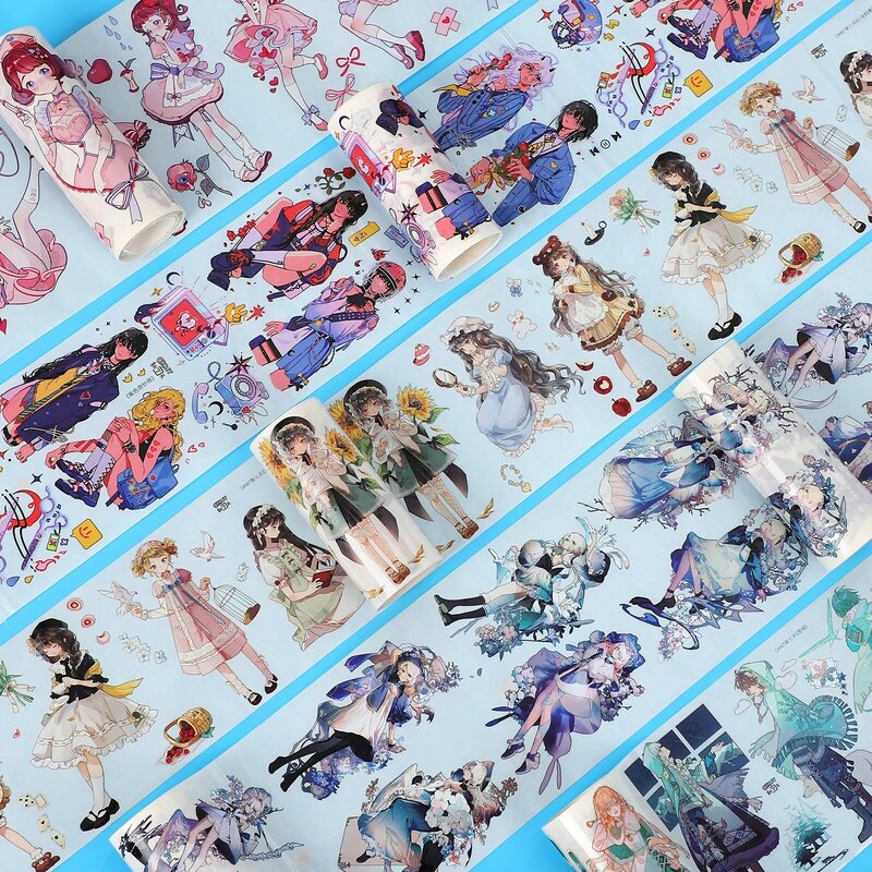 Selotip Washi Anak Perempuan Anime Lucu 300Cm Selotip Alat Tulis Kawaii Multi-ukuran DIY Selotip Kertas Dekorasi Bahan Buku Tempel Jurnal