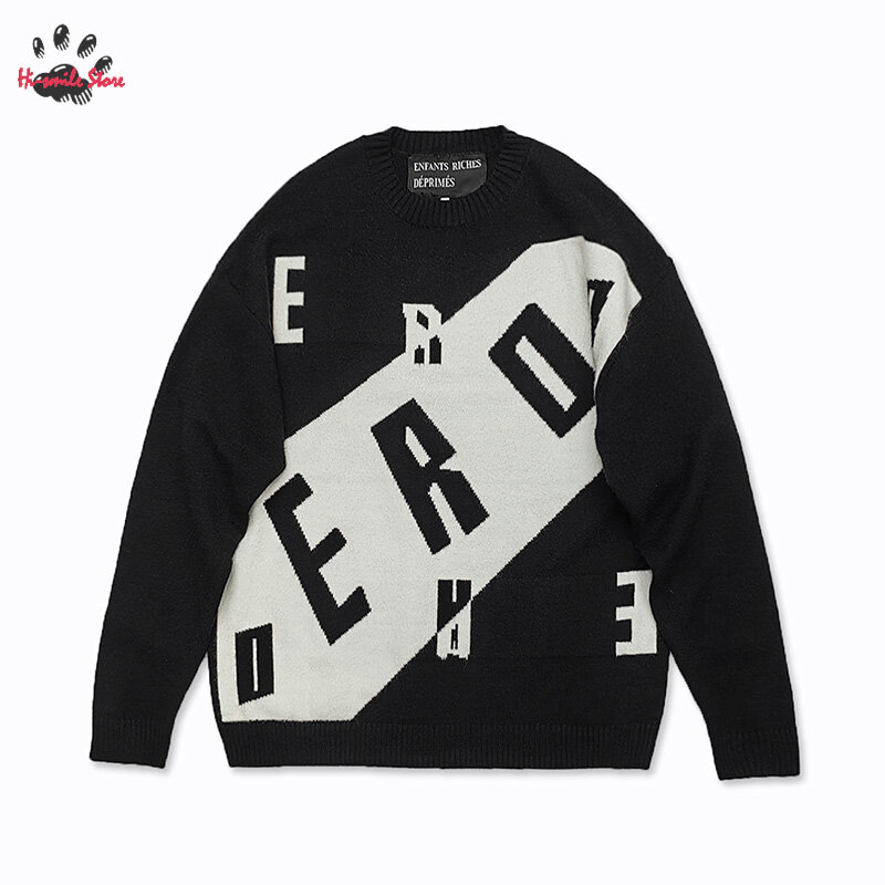 Sweater Jacquard rajut pria wanita, Streetwear ERD Logo Fashion Crewneck kasual Unisex kualitas bagus
