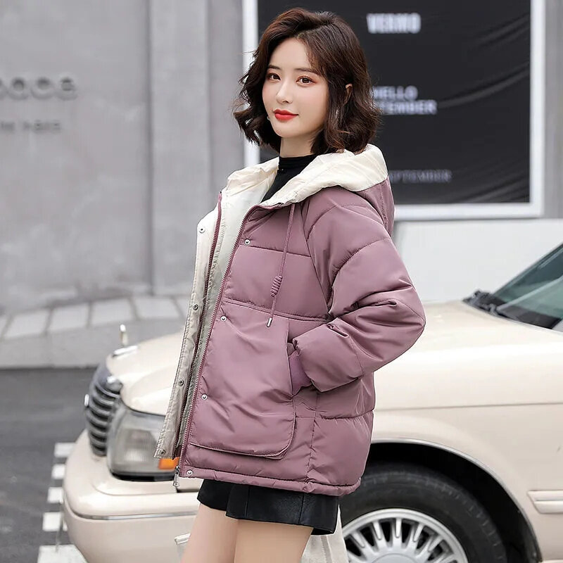 Jaket berlapis katun wanita 2023 baru siswa Korea pasang di musim dingin wanita mantel empuk bawah jaket katun pakaian luar ukuran besar