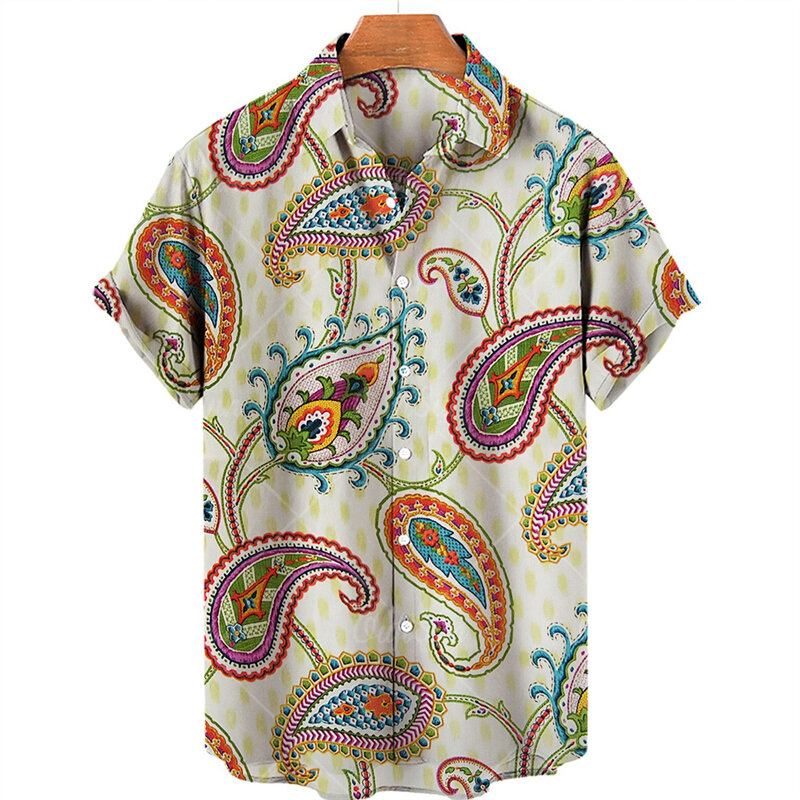 Men's Stripe Pattern Flower 3D Print Blouse Summer Hawaii Beach Shirts Travel Party Men's Oversized Short Sleeve Camisa Clothing