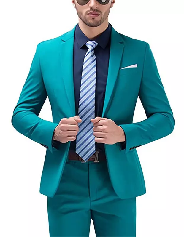 Fatos formais slim fit masculinos, soco de 1 botão, lapela de entalhe, jaqueta para casamento, blazer e calça, 2 peças