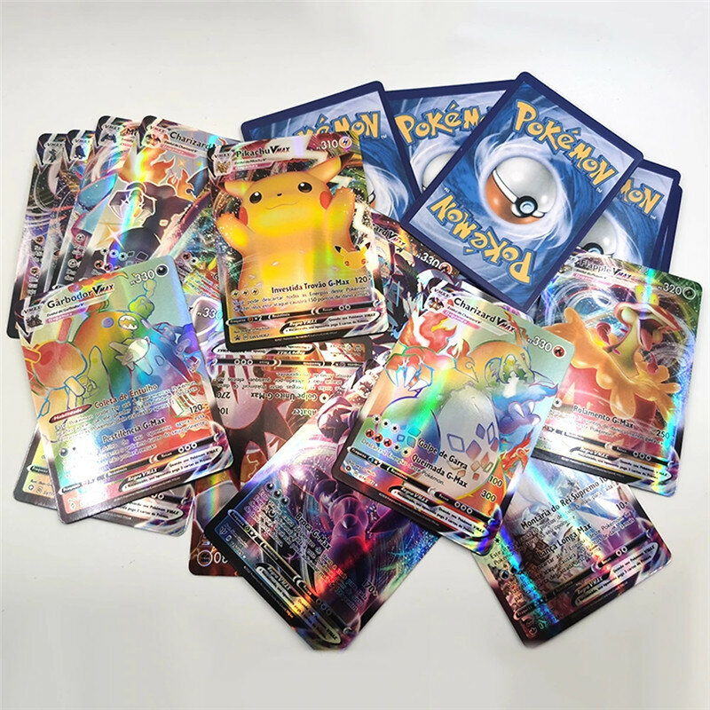 Cartas Pokémon Portuguesas, Vmax, Charizard, Pikachu, Jogo de Batalha, Cartas Brilhantes