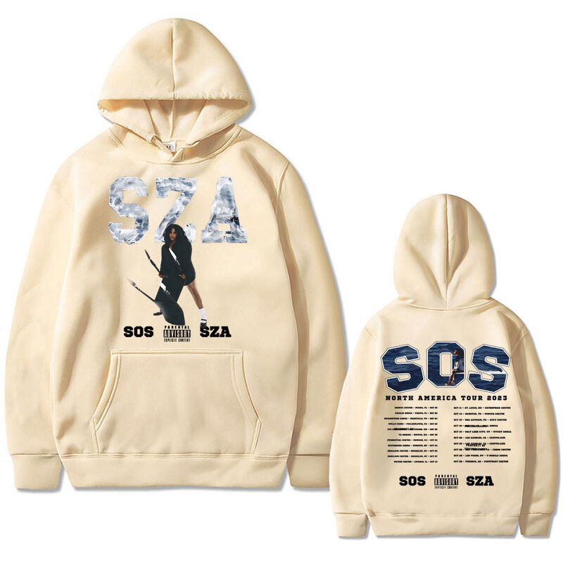 Rapper SZA SOS Double Sided Graphic Hoodie Men Women Hip Hop Vintage Sweatshirt Male Oversized Streetwear Men's Fleece Hoodies