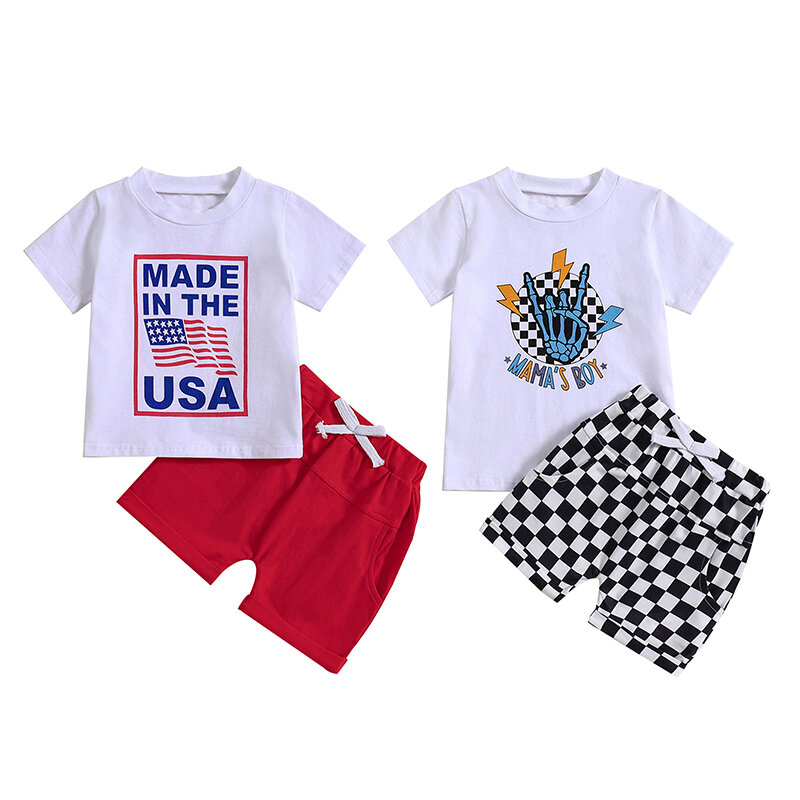 lioraitiin Kids Boys 4th of July Outfits Letter Flag Stripe Stars Print Short Sleeve T-Shirts Elastic Waist Shorts Clothes Set