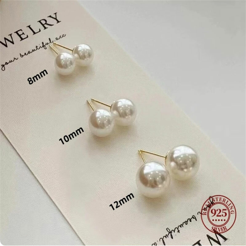 Senlissi-Boucles d'oreilles en argent regardé 925 pour femme, perle blanche d'eau douce, bijoux cadeaux, vente en gros, 4-14mm