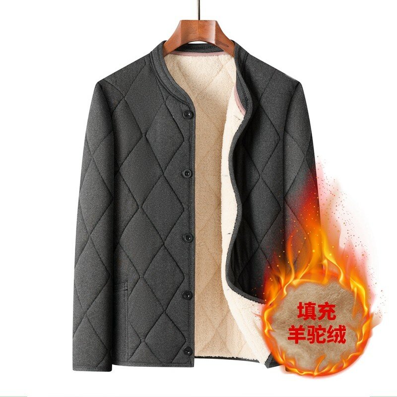 Wool Cotton Lined Men's Jacket Warm Fashionable Autumn Thickened Cotton Pad Jacket Standing Collar Casual Jacket 2023 New