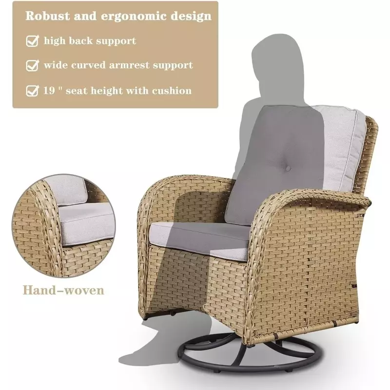 3 Piece Patio Furniture Sets Wicker Swivel Rocker Chairs - Outdoor Swivel Rocking Chairs Set of 2 With Rattan Side Table Garden